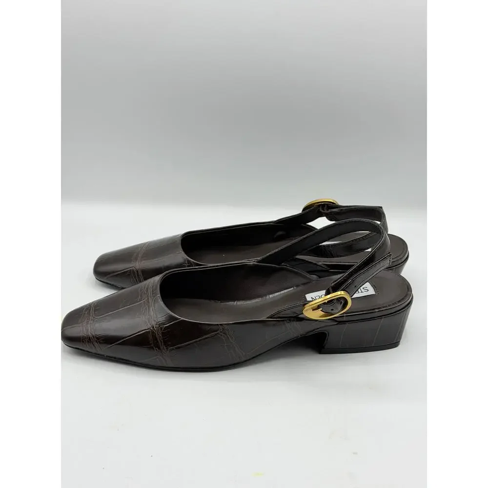 STEVE MADDEN Darvy Slingback Croc Embossed Square Toe Mule Brown Sz 9 $100
